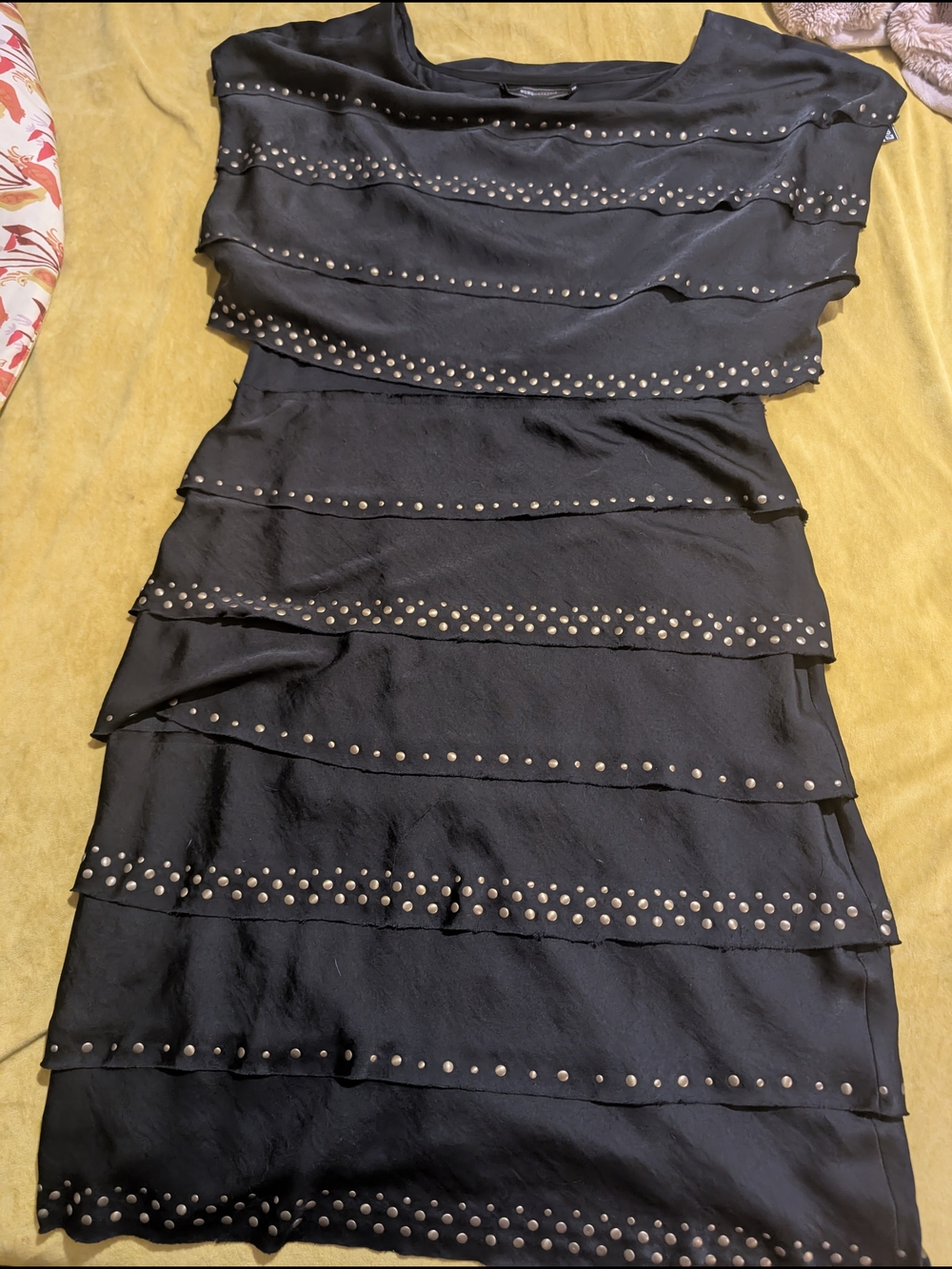 BCBG Max Azria Leah Studded Tiered Cocktail Dress M Navy